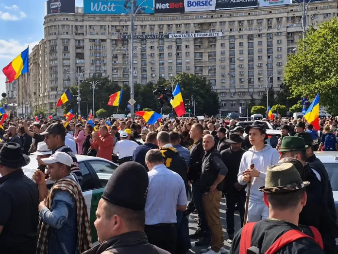 Piața Victoriei. Circulația e blocată în centrul Capitalei. 8 jandarmi, răniți